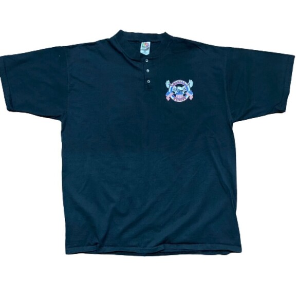 Fruit Of The Loom American Welding Henley Black T-Shirt Men's Size XXL - Picture 1 of 7